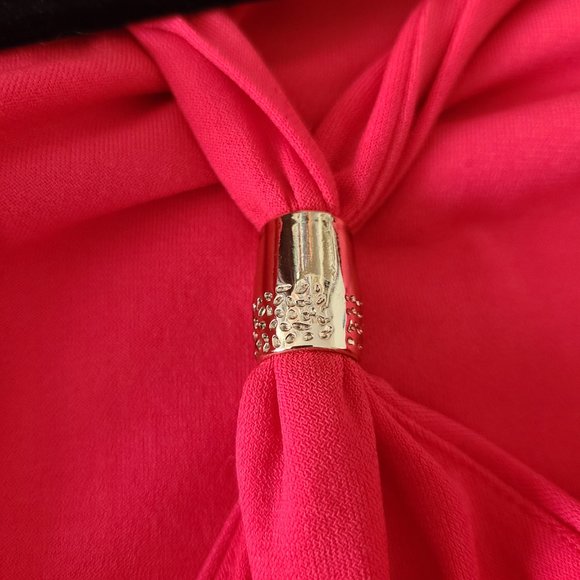 EUC MARCIANO Coral T-Back Summer Mini Dress w/ Gold Accent Bands and V Neckline - Picture 5 of 6